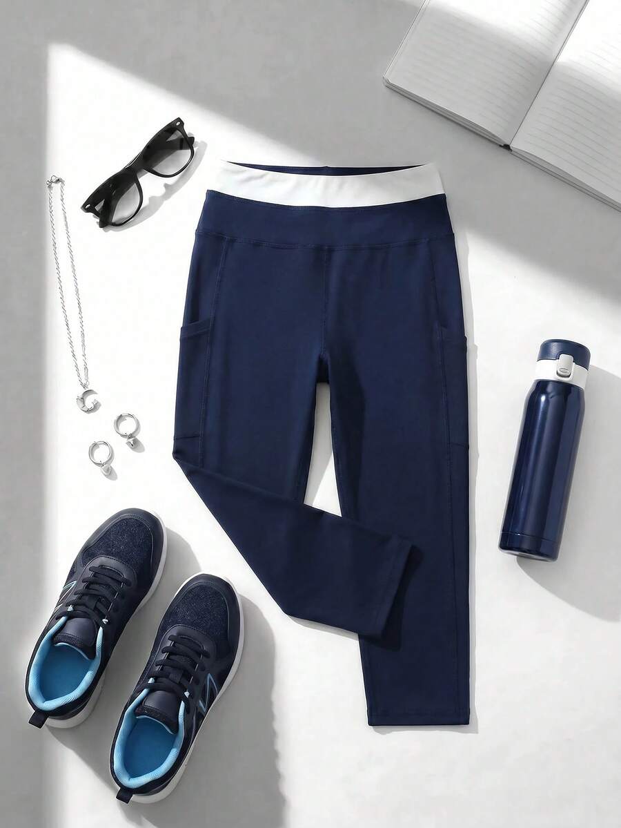 Cheerettes Women's Contrast Color Contrast Mesh Pocket 7/8 Length Leggings - Navy Blue - View 1