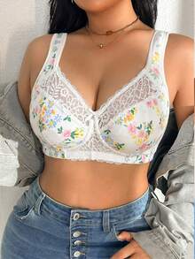 DesireSculpt Bralette de talla grande con patchwork de encaje sin aros 1 pieza - Multicolor - Ver 7