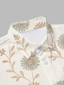 Alderstead 男士花卉印花紋理兩件套服裝，襯衫與短褲套裝，適合海灘、度假、燒烤和日常穿著，適用於男士、年輕女性、青少年和休閒風格愛好者 - 彩色 - 查看 3