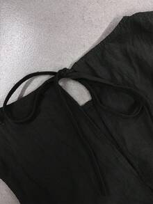 SHEIN Clasi 女款休閒極簡黑色連身褲，100%純棉 - 黑色 - 查看 8