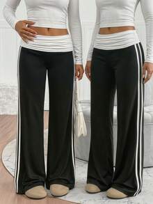 SHEIN Pantalones casuales de punto con bloques de color para adolescentes - Blanco y Negro - Ver 8