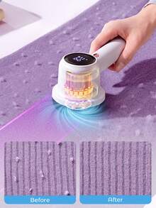 Teckwe Portable Rechargeable Fabric Shaver With Digital Count Display, Powerful Electric Lint Ball Remover, USB Charging Sweater Defuzzer For Clothes, Blankets, Curtains And Upholstery Pilling Removal - Invisible dust collection box - View 2