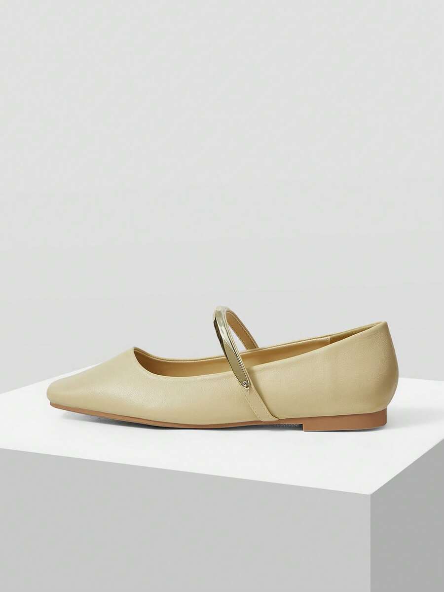 MOTF PREMIUM Zapatos planos de mujer de metal versátiles y elegantes para ir al trabajo, para Navidad - Amarillo claro. - Ver 2