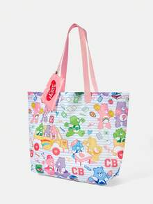 SHEIN X Care Bears 1件時尚輕便可折疊印花圖案托特包，購物袋，便攜式單肩包，卡片收納袋，適用旅行與購物等 - 條紋 - 查看 3
