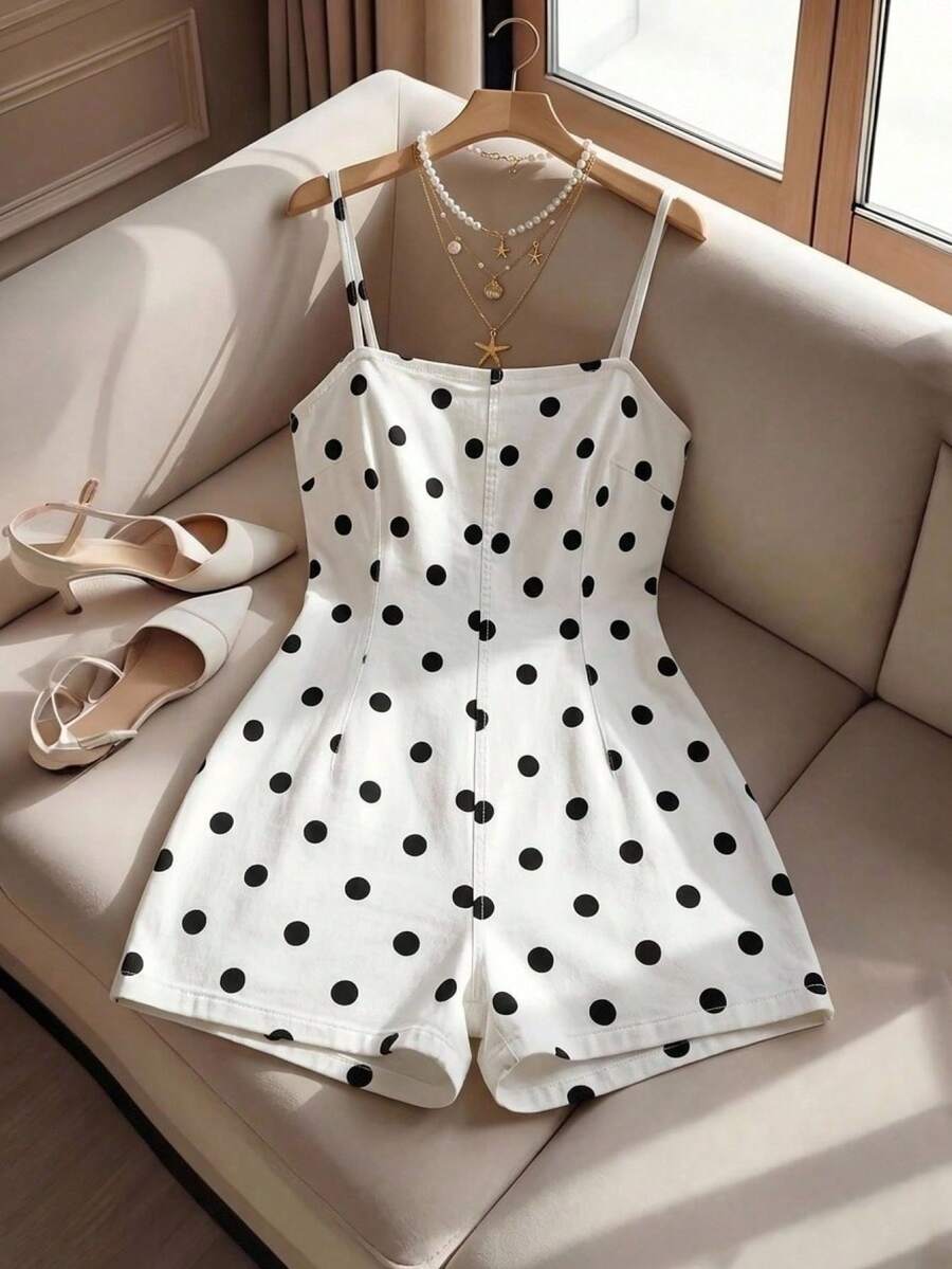 SHEIN MOD Women's Contrast Color Polka Dot Print Camisole Jumpsuit Summer Clothes  Festival Outfits For Women Polka Dot  Country Concert Outfit Y2K