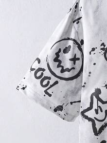 SHEIN 2件組青少年男孩上衣與短褲套裝，灰色花卉短袖襯衫搭配汽車與卡車印花，花卉短褲，居家穿著 - 灰色 - 查看 8