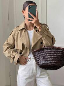 DAZY Epaulettes Design Raglan Sleeve Trench Coat,Fall Clothes Women Jacket - Khaki - View 12