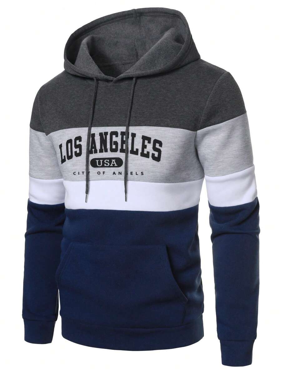 Manfinity Homme Men's Contrast Color Text Print Hooded Long Sleeve Casual Sweatshirt - Multicolor - View 1