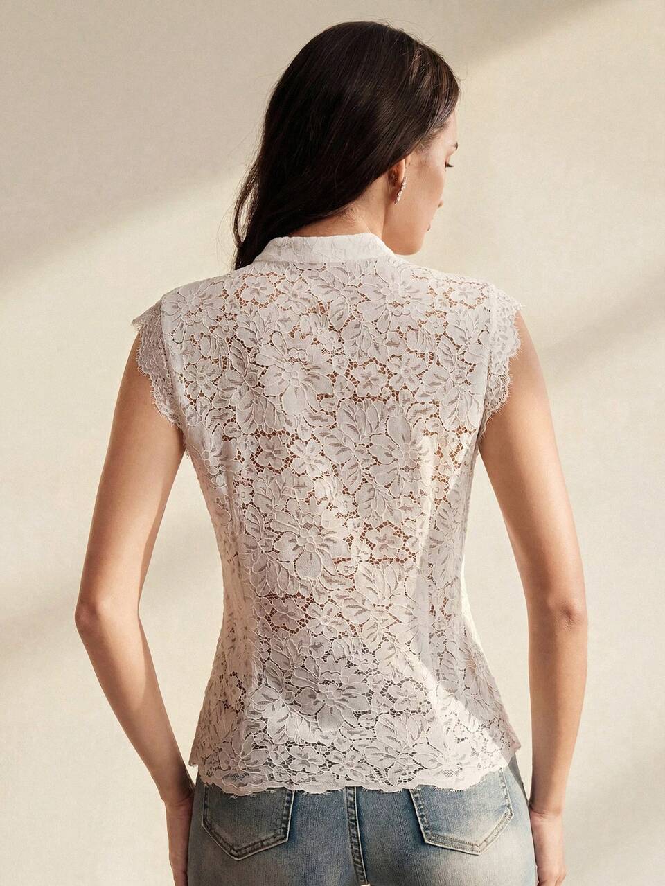 Anewsta New Chinese Style Elegant White Lace Frog Button Daily Commute Date Inner Layer Women's Tank Top Spring/Summer