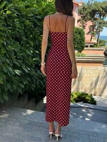 Aloruh Women's Long Strap Dress Simple Fashion - Burgundy - View 2