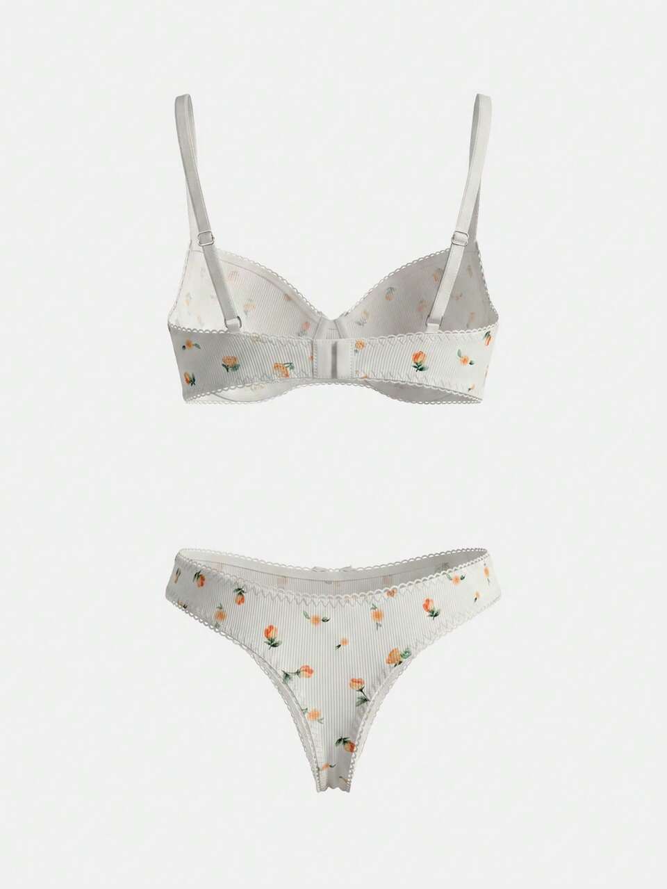 Cream Underwire Bra And Tanga Set With Delicate Yellow Floral Print Cute Summer Floral Lingerie Set