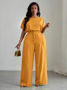 Slaydiva Koleksi Terbaru Musim Semi/Panas: Atasan Crop Top dan Celana Panjang Lebar dengan Saku, Warna Hijau, Elegan untuk Perjalanan, Pesta, Klub, dan Aktivitas Luar Ruangan - A - Mustard Yellow - View 5