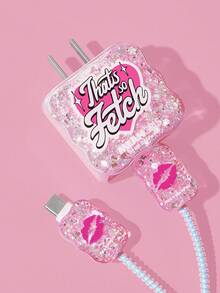 Mean Girls | SHEIN 數據線保護套，適用於 iPhone 充電器，4 件組手機線材保護套，充電器保護套（不含數據線） - 粉色 - 查看 2