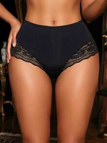 Divavoom Dammode Sexiga Spets Patchwork Högmidjade Trosor - Svart - Visa 5