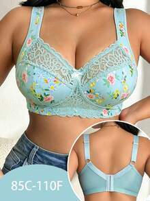 DesireSculpt Plus Size Lace Patchwork Non-Wired Bralette 1 Piece - Multicolor - View 3