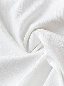 SHEIN Franclia 女士白色空心花邊插入褶皺麻質H型連身裙，採用垂墜肩袖設計 - 白色 - 查看 5