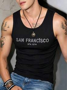 Manfinity Dauomo Men's Rhinestone Embellished Sleeveless Tight Fit Tank Top - Black - View 3