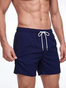 Manfinity KASUA Men Solid Drawstring Waist Swim Trunks - Navy Blue - View 6