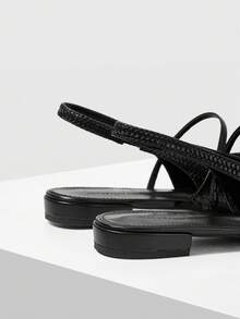 MOTF PREMIUM Sepatu slip-on datar berujung runcing modis untuk wanita, untuk liburan Tahun Baru, sepatu musim semi, liburan musim semi, Paskah, dan Natal. - Hitam murni - View 7