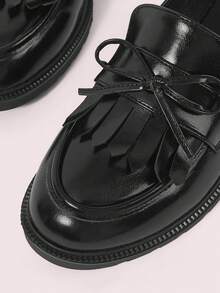 CUCCOO DOLLMOD Women's Tassel Bow Loafer Round Toe Chunky Heel Preppy Office  Black Loafers Commute Daily Shoes - Black - View 6