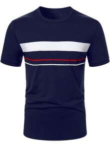 Manfinity Homme Men's Summer Casual Vacation Daily Commute Colorblock Striped Print Short Sleeve T-Shirt - Multicolor - View 4