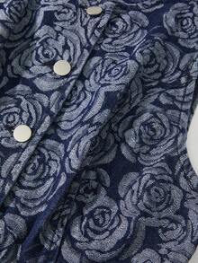 GlowEve Women's Elegant Floral Print Sleeveless Denim Vest, Suitable For Daily, Workplace And Commuting - Blue - View 8