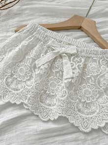 Dazy Kids 女童抽繩腰花卉刺繡圖案休閒度假裙 夏季 - 白色 - 查看 2