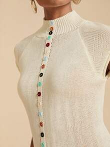 Opulessa Fashionable Casual Multi-Button Slim Fit Knit Vest Beach Beige Summer - Apricot - View 3