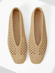 MOTF WOMEN HOLLOW OUT SQUARE TOE FLATS SPRING SHOES - rice apricot - View 1