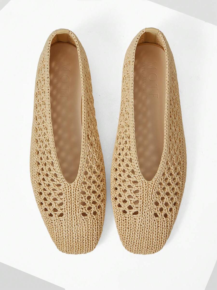 MOTF WOMEN HOLLOW OUT SQUARE TOE FLATS SPRING SHOES - rice apricot - View 1
