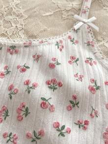 SHEIN Casual Underwear&Sleepwear 女士碎花吊带背心和短裤睡衣套装 - 白色 - 查看 3