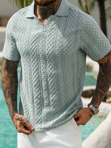 VENTUSAIL Men's Plus Size Summer POLO Shirt, Jacquard Fabric, Street Casual, Holiday - Green - View 7