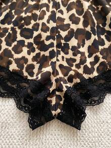 Spicy Aura Leopard Print Cami Lace Patchwork Backless Romper Lingerie - Multicolor - View 3
