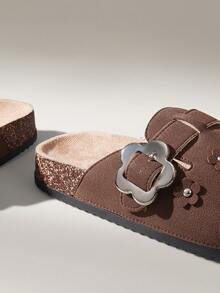 Solecia Women's Fashion Platform Slippers Round Toe Square Buckle With Women's Shoes - Coffee Brown - View 6