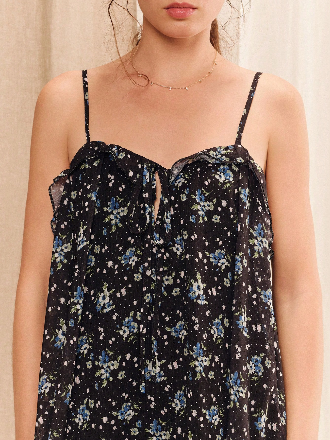 Flowy Bohemian Black Floral Chiffon Mini Dress Cute Summer Holiday Casual French Style Dress