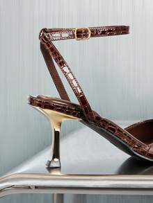 SHUZIA Women's Buckle Design Fashionable Elegant High Heel Sandals - Chocolate Brown - View 7
