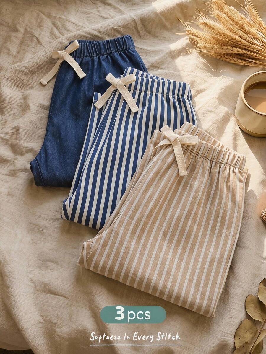 Cozy Pixies Set de 3 pantalones elásticos para bebé niño con cinta decorativa, cómodos y versátiles - Multicolor - Ver 1