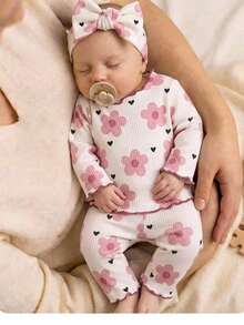 2 Piezas SHEIN Conjunto de Pijama de Recién Nacido con Patrón de Dibujos Animados Lindos, Cuello Redondo con Volantes, Manga Corta, Tejido Cómodo y Ajuste Cómodo (Dos Piezas) - Rosa Pálido - Ver 6