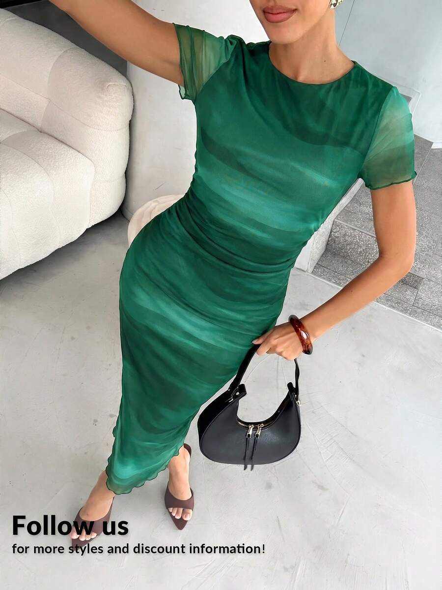 Lavishia Women's Fashionable Printed Short Sleeve Dress, Spring/Summer - Green - View 1
