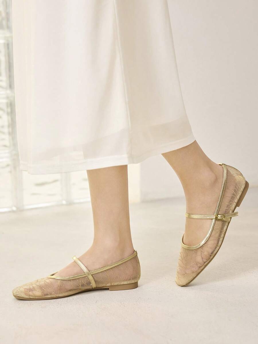 MOTF PREMIUM Zapatos planos cómodos y minimalistas para mujer, versátiles para ir al trabajo, adecuados para Halloween y Navidad - Champán Dorado - Ver 2