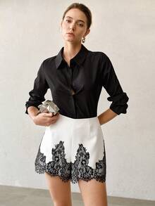 MOTF PREMIUM ELEGANT CONTRAST LACE SHORTS DATE NIGHT PARTY WHITE FLORAL SUMMER - White - View 8