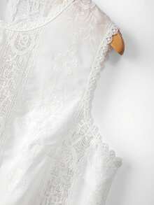 Elenzga 1pc Hollow Embroidery Woven Fabric Sleeveless Round Neck Lace Trim Patchwork Design Scalloped/Wavy Hollow Hem Spring Summer Blouse Elegant Casual Commute Date Afternoon Tea Vacation Travel Leisure Streetwear Exquisite Elegant Daily Wear Spring Summer Blouse - White - View 7