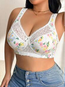 DesireSculpt Bralette de talla grande con patchwork de encaje sin aros 1 pieza - Multicolor - Ver 8