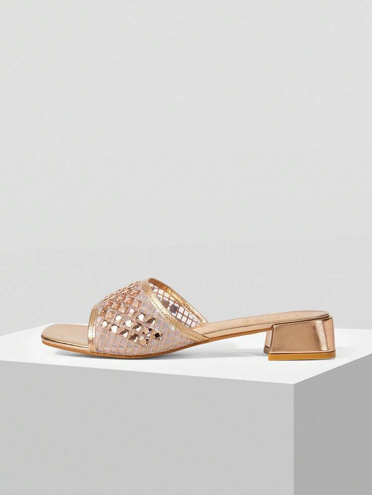 WOMEN SHOES NEW FRENCH RETRO FASHION SQUARE TOE MESH HOT DRILL HOLLOW THICK HEEL SANDALS, CHAMPAGNE ELEGANT AND COMFORTABLE VERSATILE TEMPERAMENT HIGH SENSE NOT TIRED FEET BREATHABLE FASHIONABLE BEACH SHOES