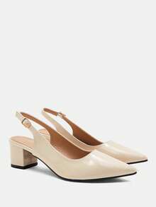 CUCCOO CURVES Wide Fit Women's Pointed Toe Block Heel Slingback Party Elegant Black Pumps Spring Shoes Spring Break Easter For Christmas - Beige - View 3