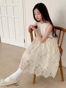 DAZY 青少年女孩秋季圓領無袖連身裙 夏季款 - 杏色 - 查看 6