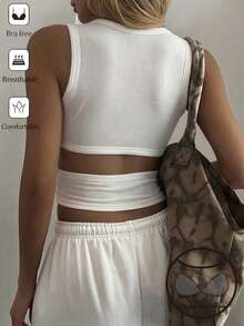 DAZY Atasan Tank Top Camisole Pendek Tanpa Punggung Warna Polos untuk Wanita, Pakaian Musim Panas - Putih - View 2