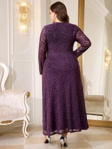 Reflora Plus Size Women's Dress Autumn Winter Spring Elegant Stretch Mesh Dark Purple Soft Comfortable Long Sleeve Summer Outfits Holiday Party Formal Wedding - Purple - View 3