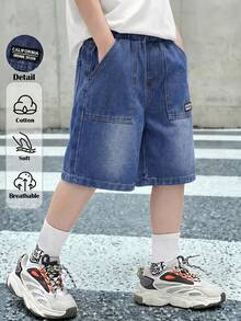 SHEIN Young BoyBlue Denim Shorts - Medium Wash - View 1
