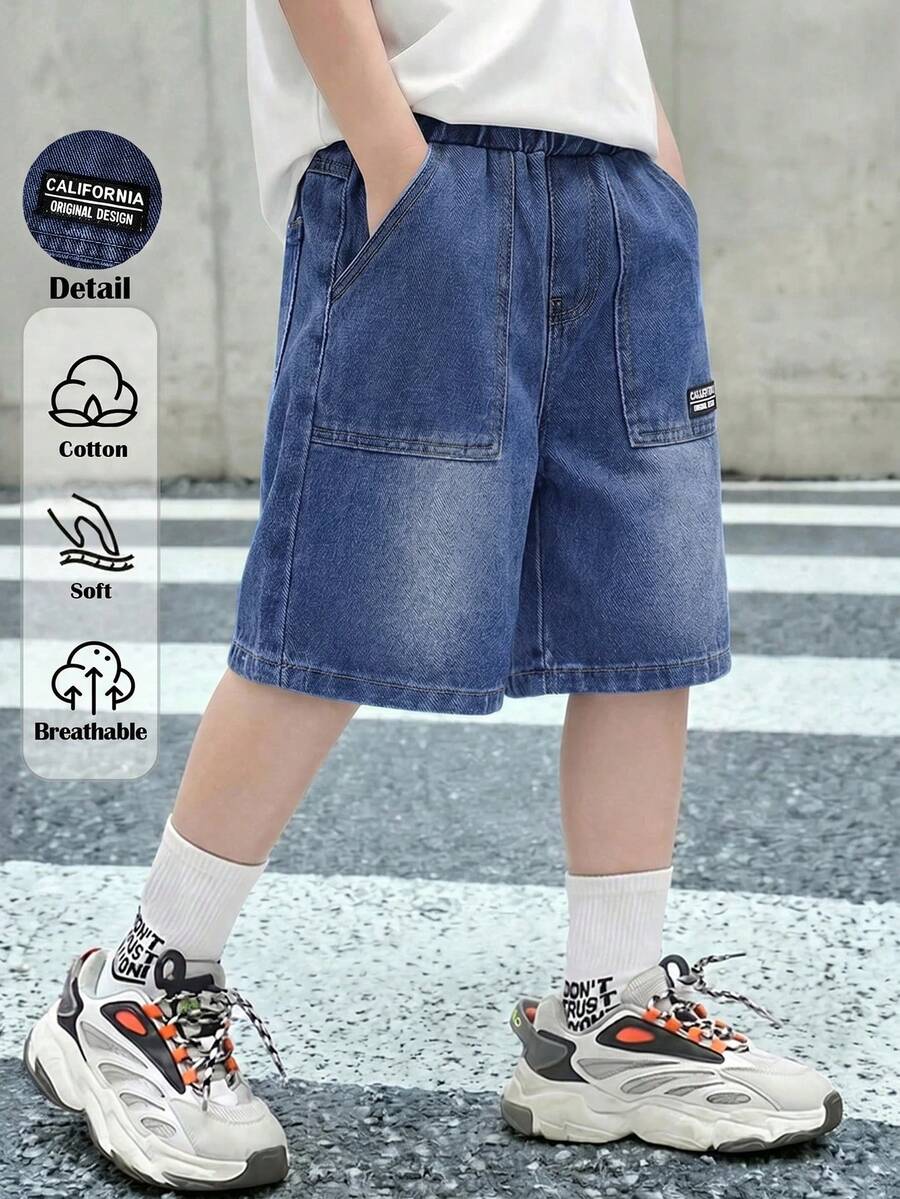 SHEIN Young BoyBlue Denim Shorts - Medium Wash - View 1